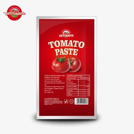 Płaskie torebki z 70 g pasty pomidorowej w cenie fabrycznej dostępne w zakresie czystości od 30% do 100%