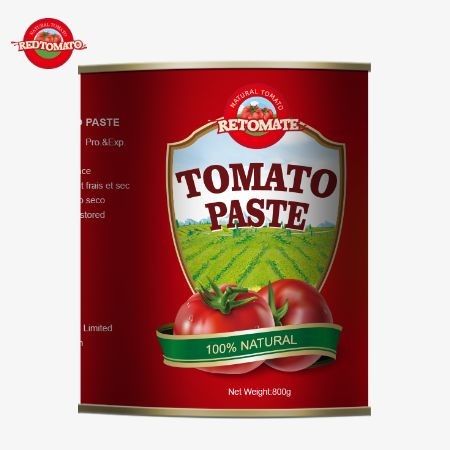 800 g puszkowanej pasty pomidorowej, która spełnia międzynarodowe normy jakości i bezpieczeństwa, obejmujące ISO HACCP, BRC i FDA