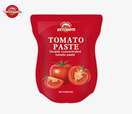 Sprzedaż hurtowa pasty pomidorowej stand-up sachet, dostępna w 56g i 70g rozmiarów oferuje czysty produkt bez dodatków