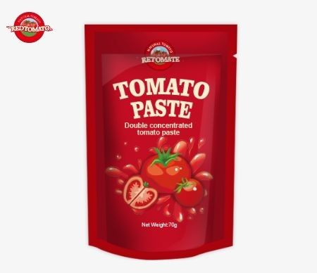 Niestandardowe torebki z 70g pasty pomidorowej, idealnie do pakowania żywności, z niestandardowym drukiem.