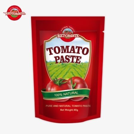 80 g podwójnie skoncentrowanej pasty pomidorowej pakowanej w zestawie z poziomem czystości od 30% do 100%