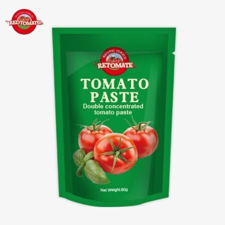 80g stand-up pouch of Double-concentrated Tomato Paste dostępne z poziomem czystości od 30% do 100%