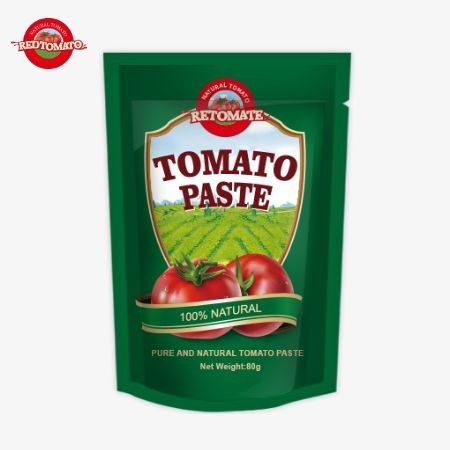 80g podniesionej torebki z podwójnie skoncentrowanej pasty pomidorowej jest dostępna z poziomem czystości od 30% do 100%