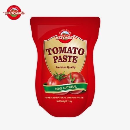 Fabryka pasty pomidorowej produkuje 113g torbek stand-up zgodnych z normami produkcji ISO HACCP BRC i FDA