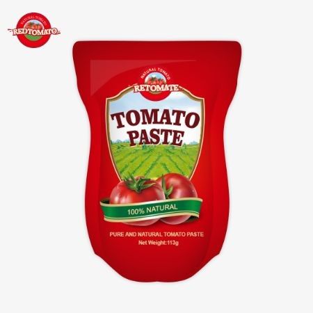 Fabryka pasty pomidorowej produkuje 113g torbek stand-up zgodnie z normami produkcji ISO HACCP BRC i FDA