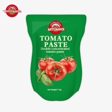 Fabryka pasty pomidorowej produkuje 113g torbek stand-up zgodnie z normami produkcji ISO HACCP BRC i FDA