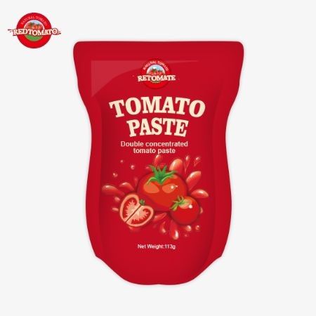 Fabryka pasty pomidorowej produkuje 113g torbek stand-up zgodnie z normami produkcji ISO HACCP BRC i FDA