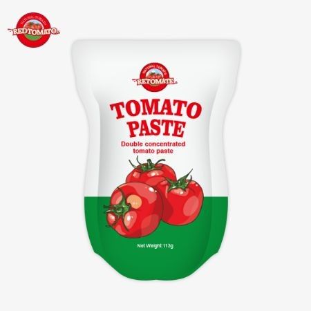 Fabryka pasty pomidorowej produkuje 113g torbek stand-up zgodnie z normami produkcji ISO HACCP BRC i FDA