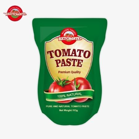 Pasta pomidorowa 113 g, worki stand-up zgodne z normami produkcji ISO HACCP BRC i FDA