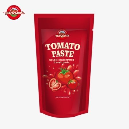 200 g stand-up sachet z pasty pomidorowej spełnia normy ISO HACCP i BRC, zapewniając zgodność z cenami fabrycznymi