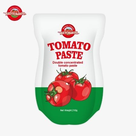 210 g pasty pomidorowej stand-up sachet spełnia normy produkcji ISO HACCP BRC i FDA