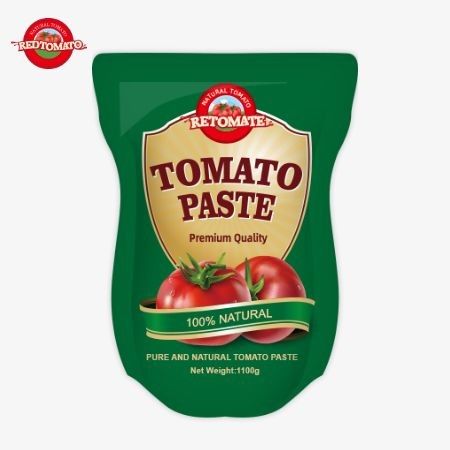 1100g stand-up sachet z pasty pomidorowej spełnia normy ISO HACCP i BRC zapewniające przestrzeganie cen fabrycznych