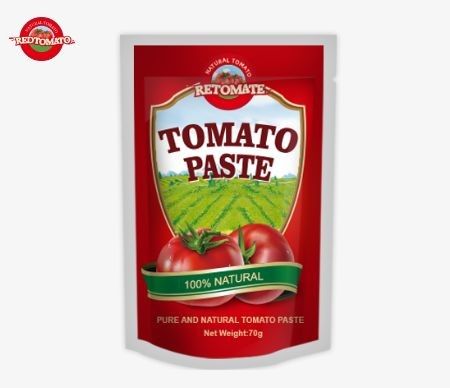 Premium 70g torebki z pastą pomidorową podwójnie skoncentrowane w płaskim i stojącym w górze wzorze