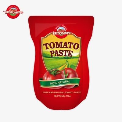 Fabryka pasty pomidorowej produkuje 113g torbek stand-up zgodnie z normami produkcji ISO HACCP BRC i FDA