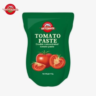 Fabryka pasty pomidorowej produkuje 113g torbek stand-up zgodnie z normami produkcji ISO HACCP BRC i FDA