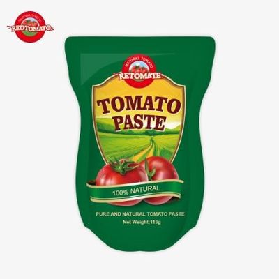 Fabryka pasty pomidorowej produkuje 113g torbek stand-up zgodnie z normami produkcji ISO HACCP BRC i FDA