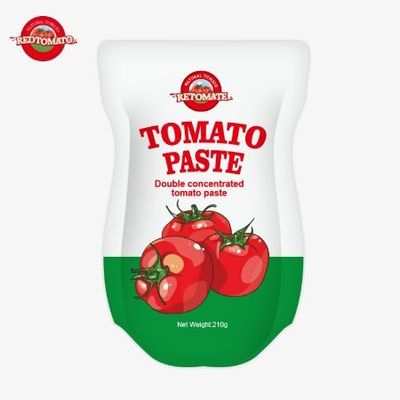 210 g pasty pomidorowej stand-up sachet spełnia normy produkcji ISO HACCP BRC i FDA